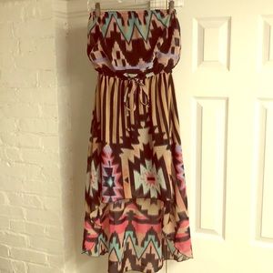 Printed Strapless High-Low Dress